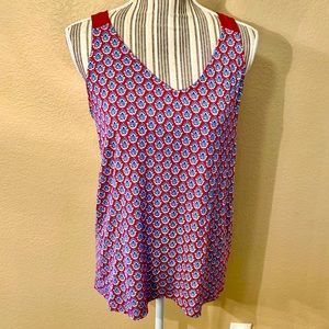 SALE! Banana Republic Tunic Tank M Red Maroon Navy White Pattern Boho Racerback